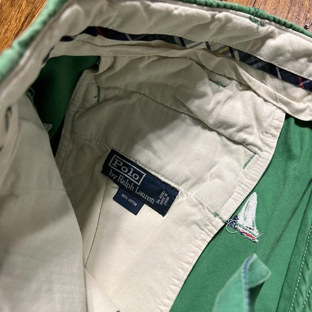 Polo Ralph Lauren Men's Boat Shorts Green Sailboats Size 35 100% Cotton